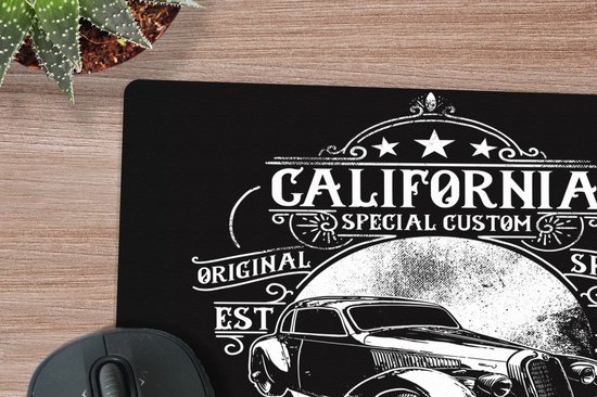 Muismat 20x20 cm - Mousepad Mancave - Auto - Vintage - Zwart - Wit - Muismatten