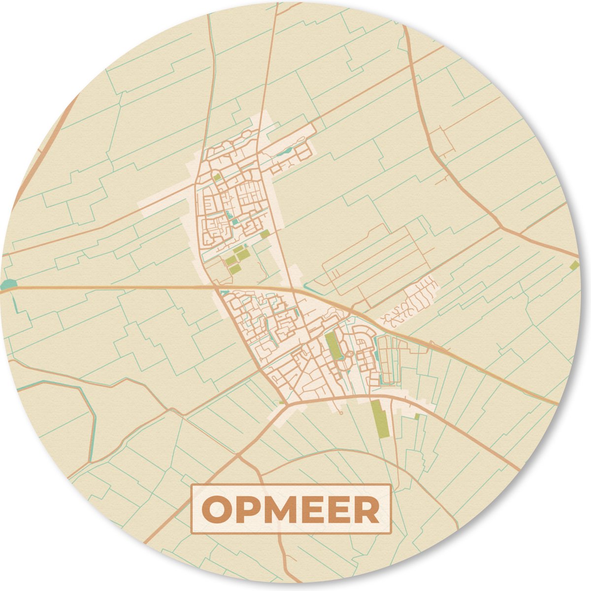 Muismat rond 20x20 cm - Mousepad Plattegrond - Opmeer - Vintage - Kaart - Stadskaart - Ronde muismatten - Stadskaart
