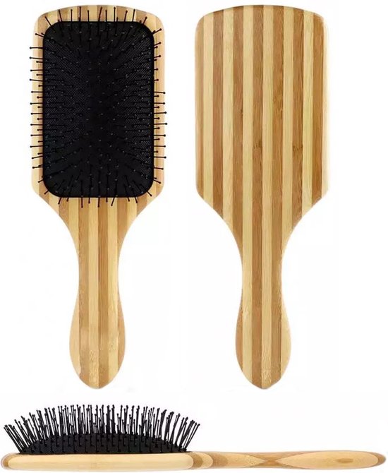 Nexuled Anti Klit Haarborstel – Bamboe Haarborstel – Milieuvriendelijk – Gratis Extra Kam – Alle Haartypes – Haarverzorging – Hout