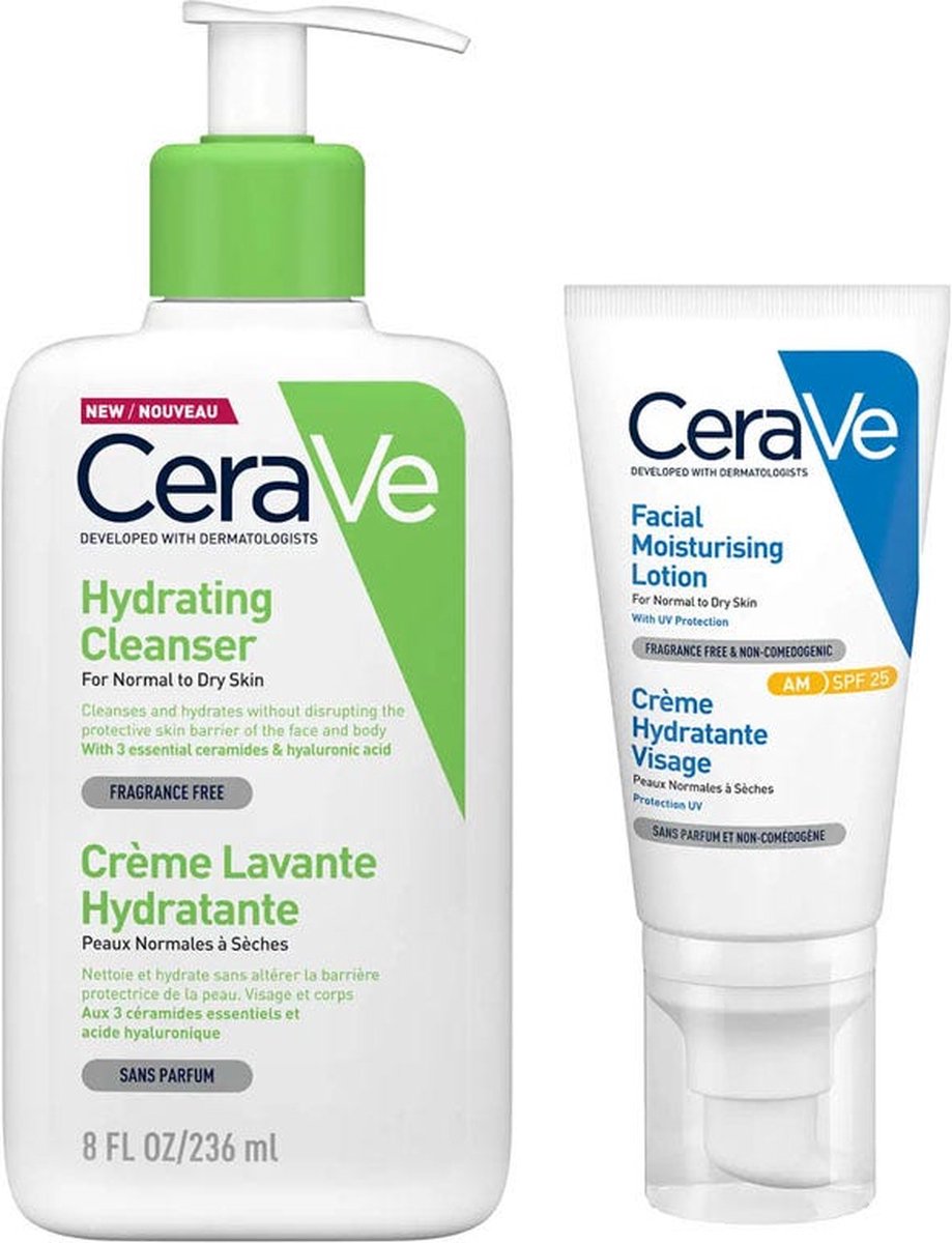 CeraVe Hydrating Cleanser + Facial Lotion SPF25 Ochtend Bundel