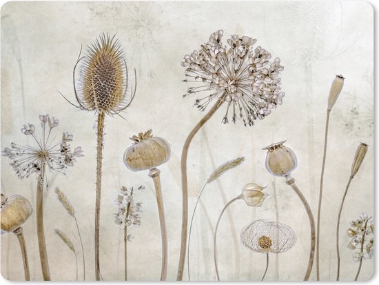 XXL muismat met een vintage print van gedroogde bloemen en planten.