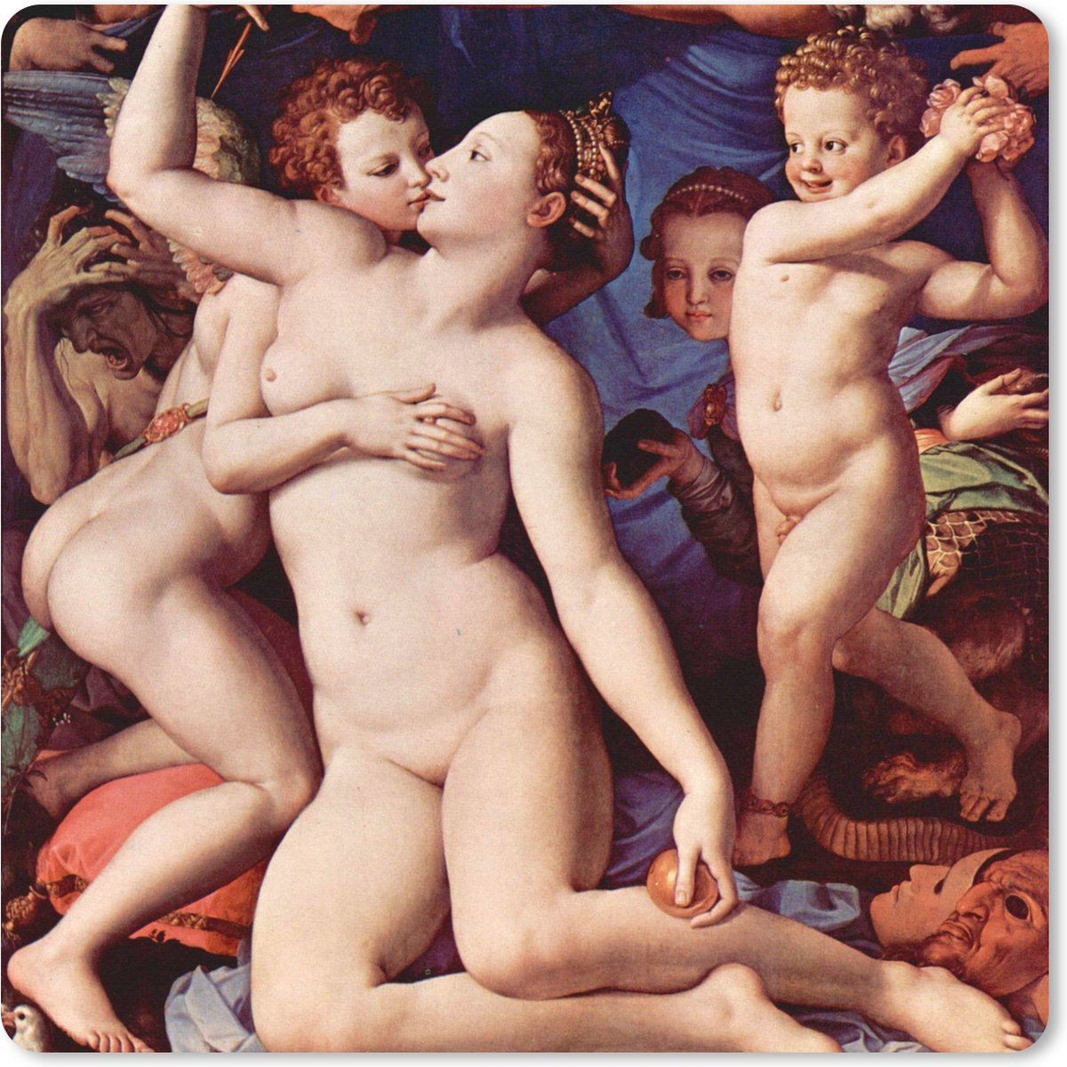 Muismat XXL 40x40 cm - Bureau onderlegger - Bureau mat Venus cupid folly and time - Leonardo da Vinci - Bureaumat - Gaming mousepad xl - Bureaulegger groot - Computer deskmat
