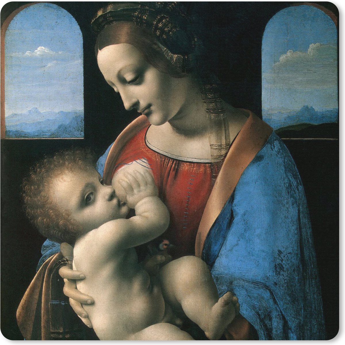 Muismat XXL 40x40 cm - Bureau onderlegger - Bureau mat The virgin Mary - Leonardo da Vinci - Bureaumat - Gaming mousepad xl - Bureaulegger groot - Computer deskmat