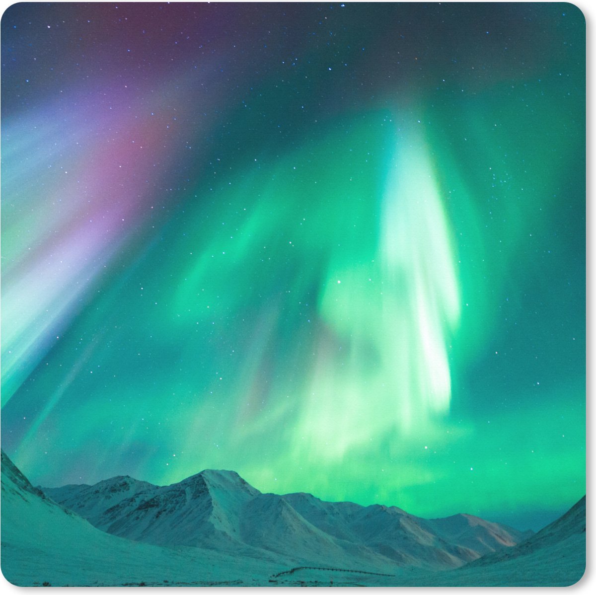 Muismat XXL 40x40 cm - Bureau onderlegger - Bureau mat Noorderlicht - Berg - Sneeuw - Bureaumat - Gaming mousepad xl - Bureaulegger groot - Computer deskmat