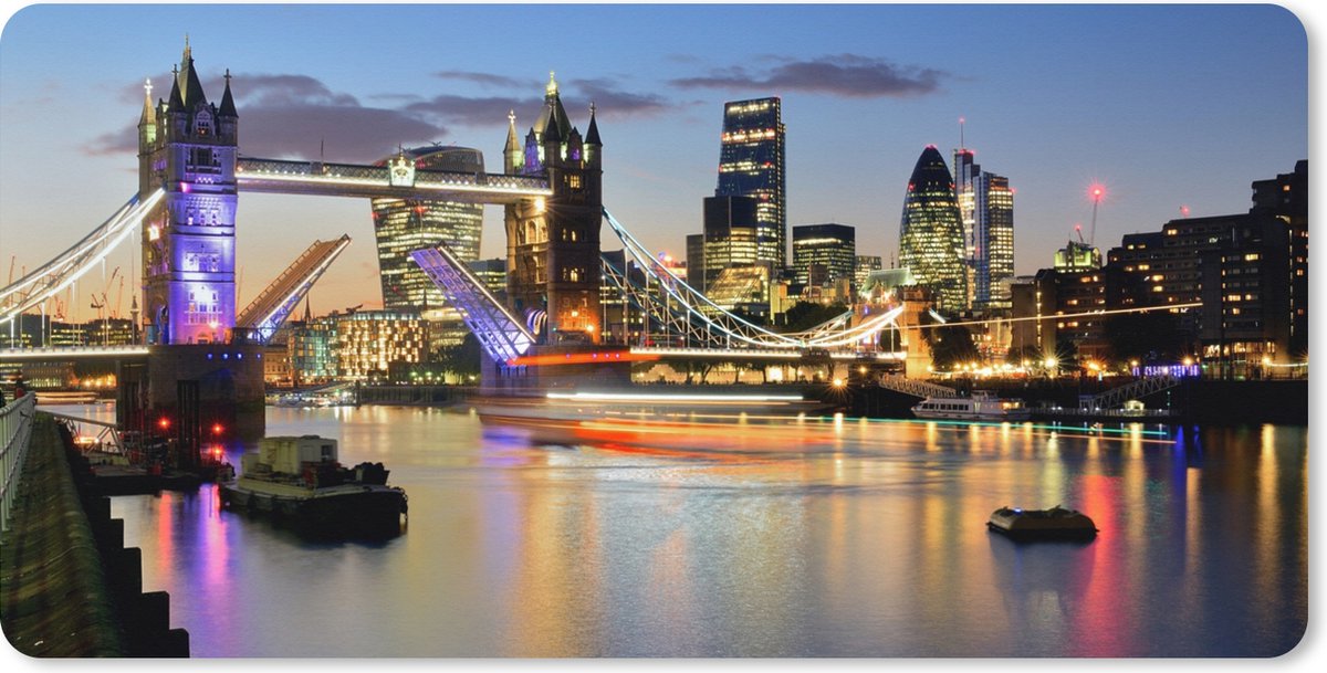Muismat XXL 120x60 cm - Bureau onderlegger - Bureau mat Londen - Tower Bridge - Avond - Bureaumat - Gaming mousepad xl - Bureaulegger groot - Computer deskmat