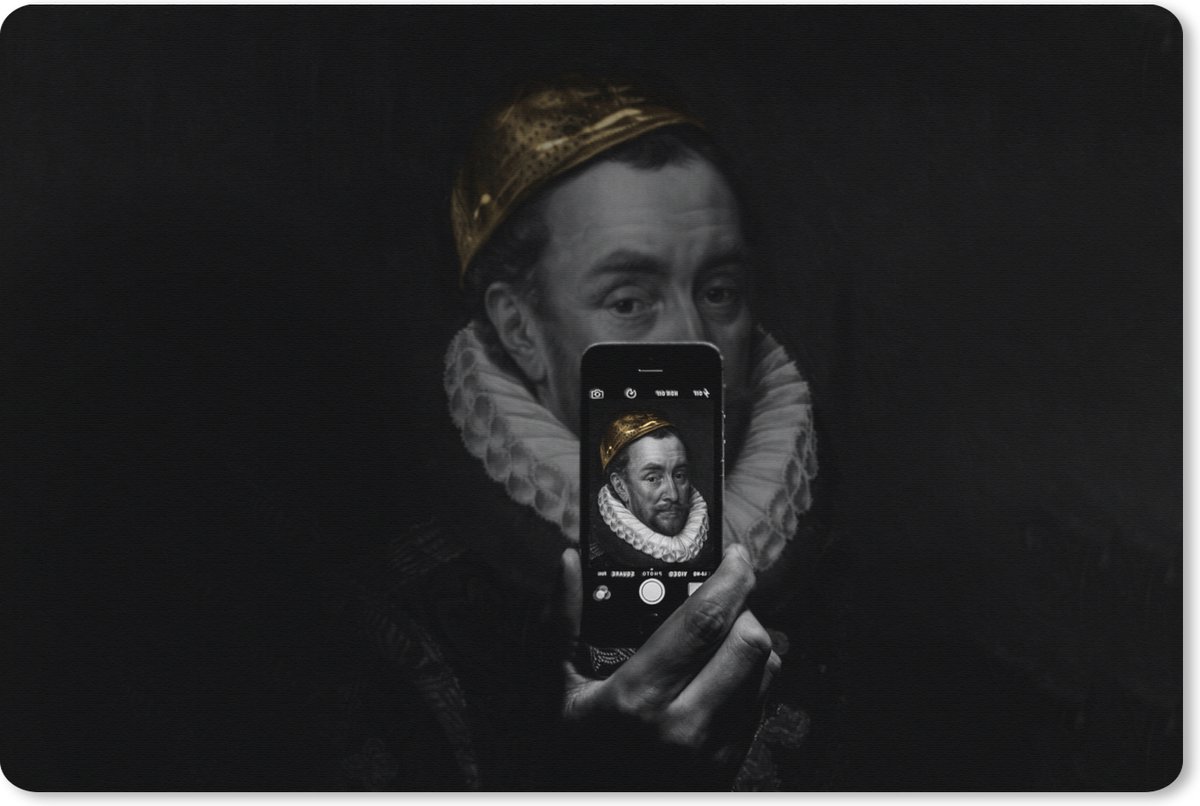 Muismat XXL 90x60 cm - Bureau onderlegger - Bureau mat Willem van Oranje - Adriaen Thomasz - Selfie - Bureaumat - Gaming mousepad xl - Bureaulegger groot - Computer deskmat