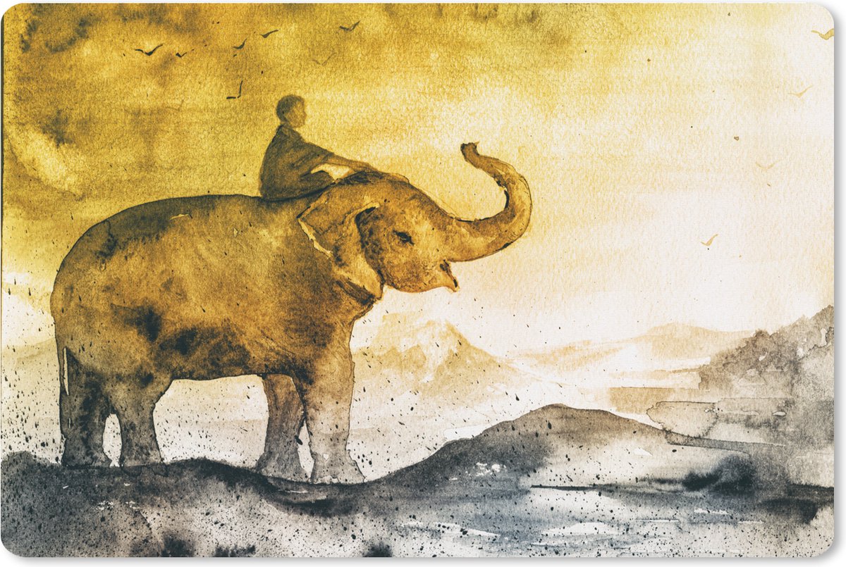Muismat XXL 120x80 cm - Bureau onderlegger - Bureau mat Olifant - Kind - Berg - Waterverf - Bureaumat - Gaming mousepad xl - Bureaulegger groot - Computer deskmat