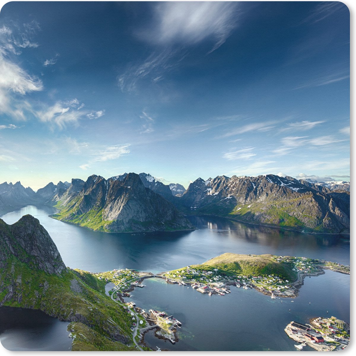 Muismat XXL 40x40 cm - Bureau onderlegger - Bureau mat Panoramisch uitzicht Lofoten Noorwegen - Bureaumat - Gaming mousepad xl - Bureaulegger groot - Computer deskmat