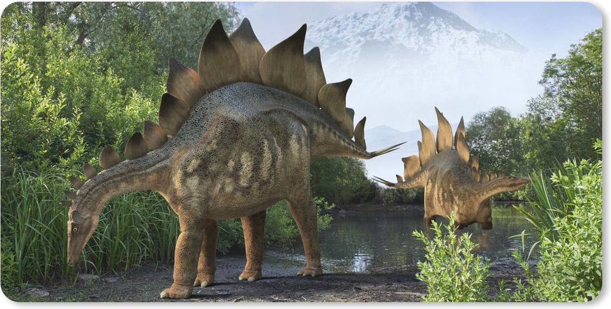 Muismat XXL 120x60 cm - Bureau onderlegger - Bureau mat Dinosaurus - Berg - Bos - Illustratie - Kinderen - Jongens - Kids - Jongetje - Bureaumat - Gaming mousepad xl - Bureaulegger groot - Computer deskmat