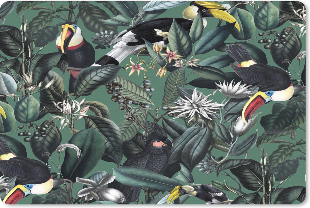 Muismat XXL 120x80 cm - Bureau onderlegger - Bureau mat Bloemen - Vogel- Collage - Bureaumat - Gaming mousepad xl - Bureaulegger groot - Computer deskmat