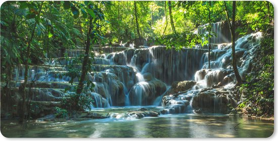 Onderlegger met een gedetailleerde weergave van een jungle waterval in Mexico.