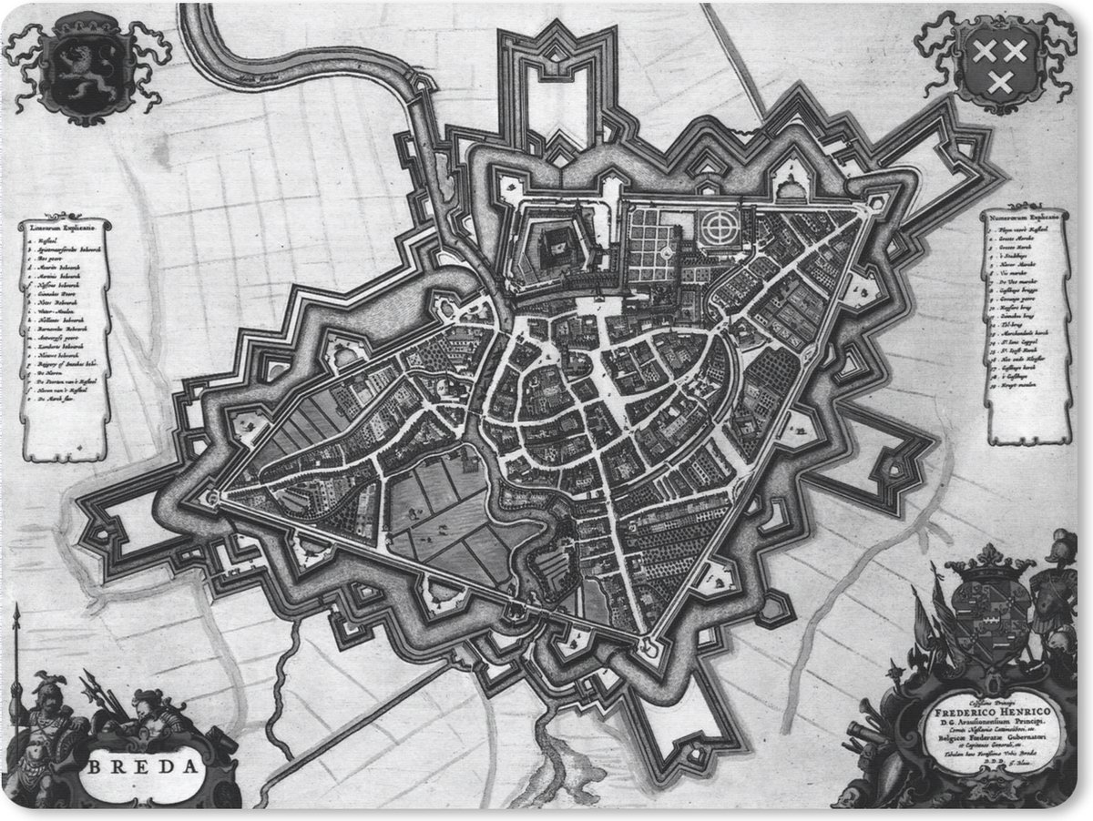 Muismat XXL 80x60 cm - Bureau onderlegger - Bureau mat Stadskaart - Breda - Antiek - Bureaumat - Gaming mousepad xl - Bureaulegger groot - Computer deskmat