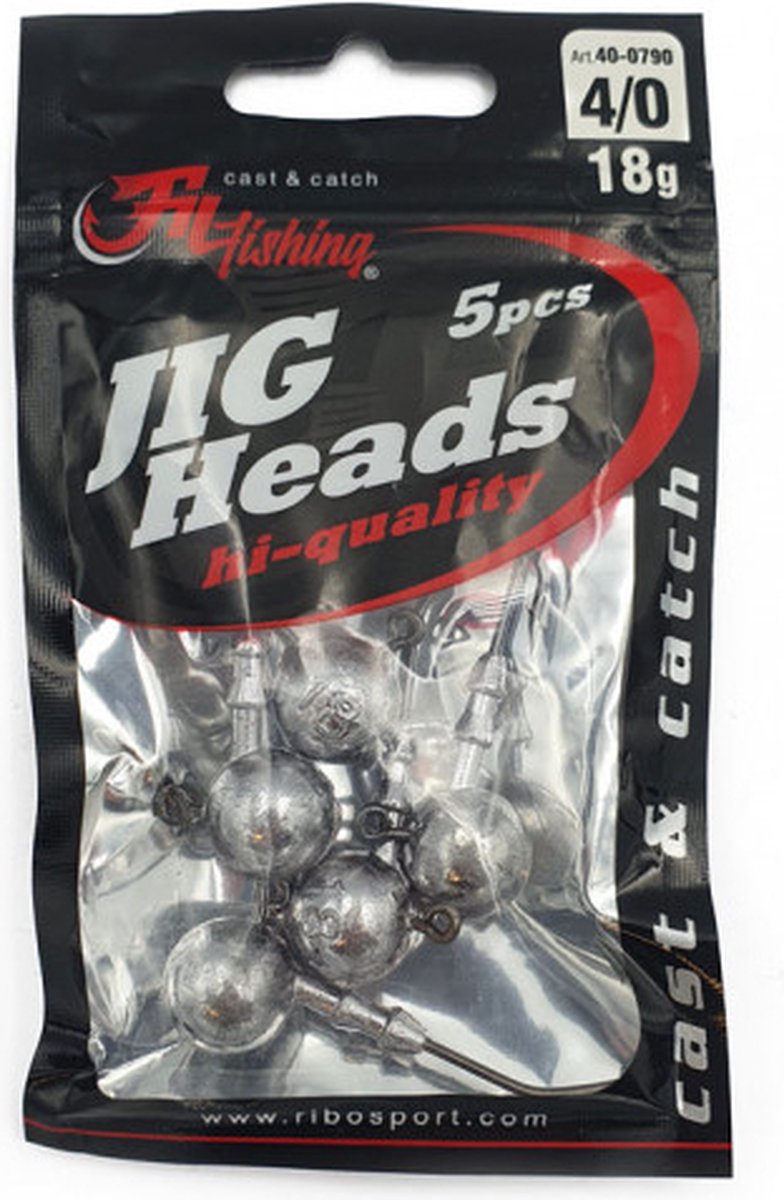 Jighead - 18g - Haakmaat 4/0 - 5 stuks - Loodkop voor Roofvissen - voor kunstaas Shads & Softbaits