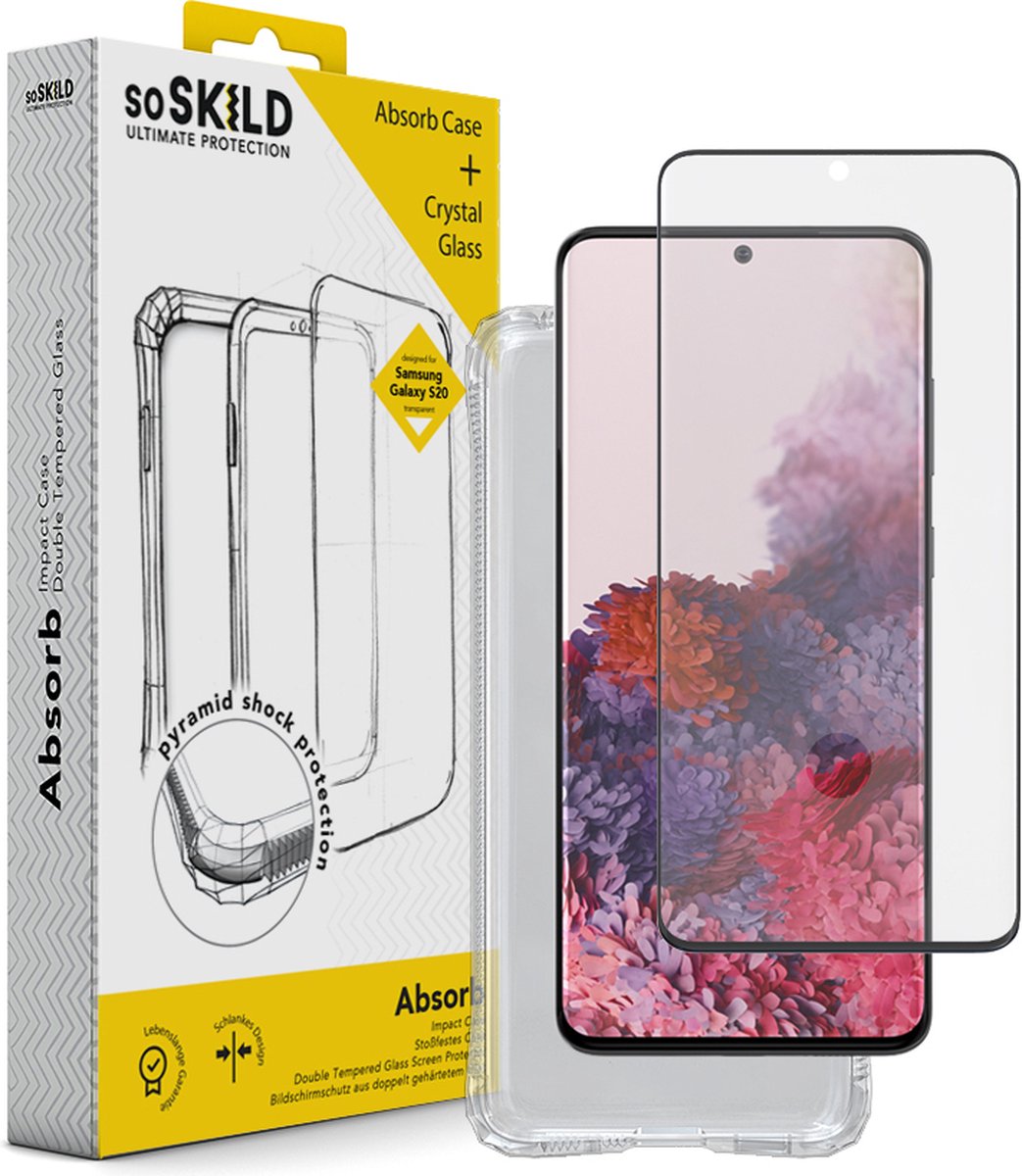 SoSkild Samsung Galaxy S20 Absorb 2.0 Impact Case Transparent + Tempered Glass