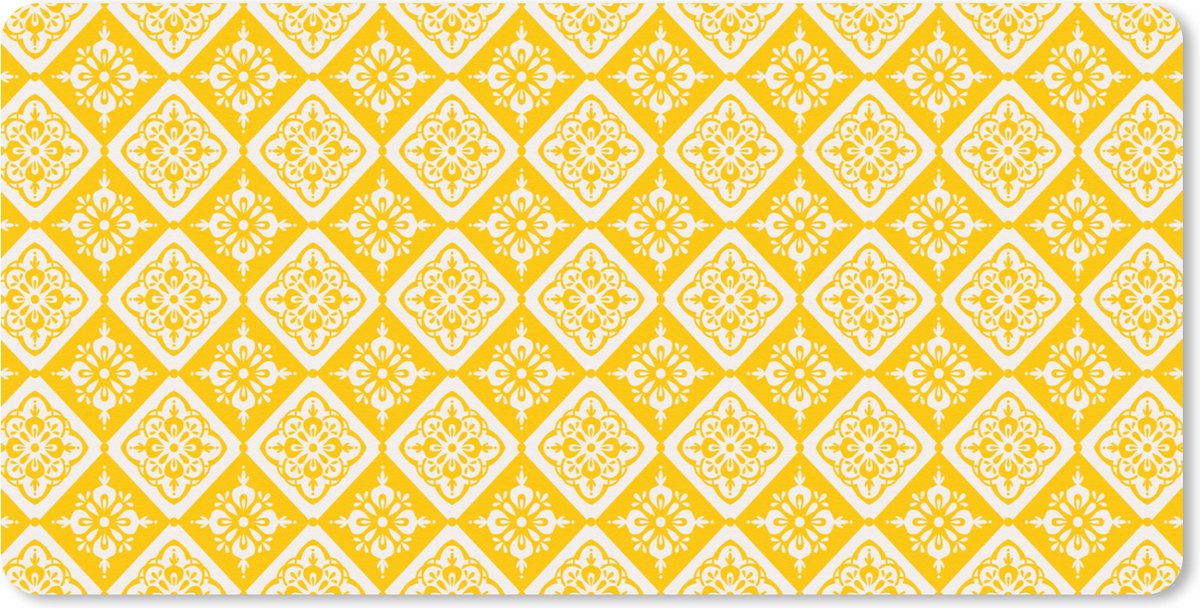 Muismat XXL 120x60 cm - Bureau onderlegger - Bureau mat Mozaïek - Vintage - Geel - Patronen - Bureaumat - Gaming mousepad xl - Bureaulegger groot - Computer deskmat