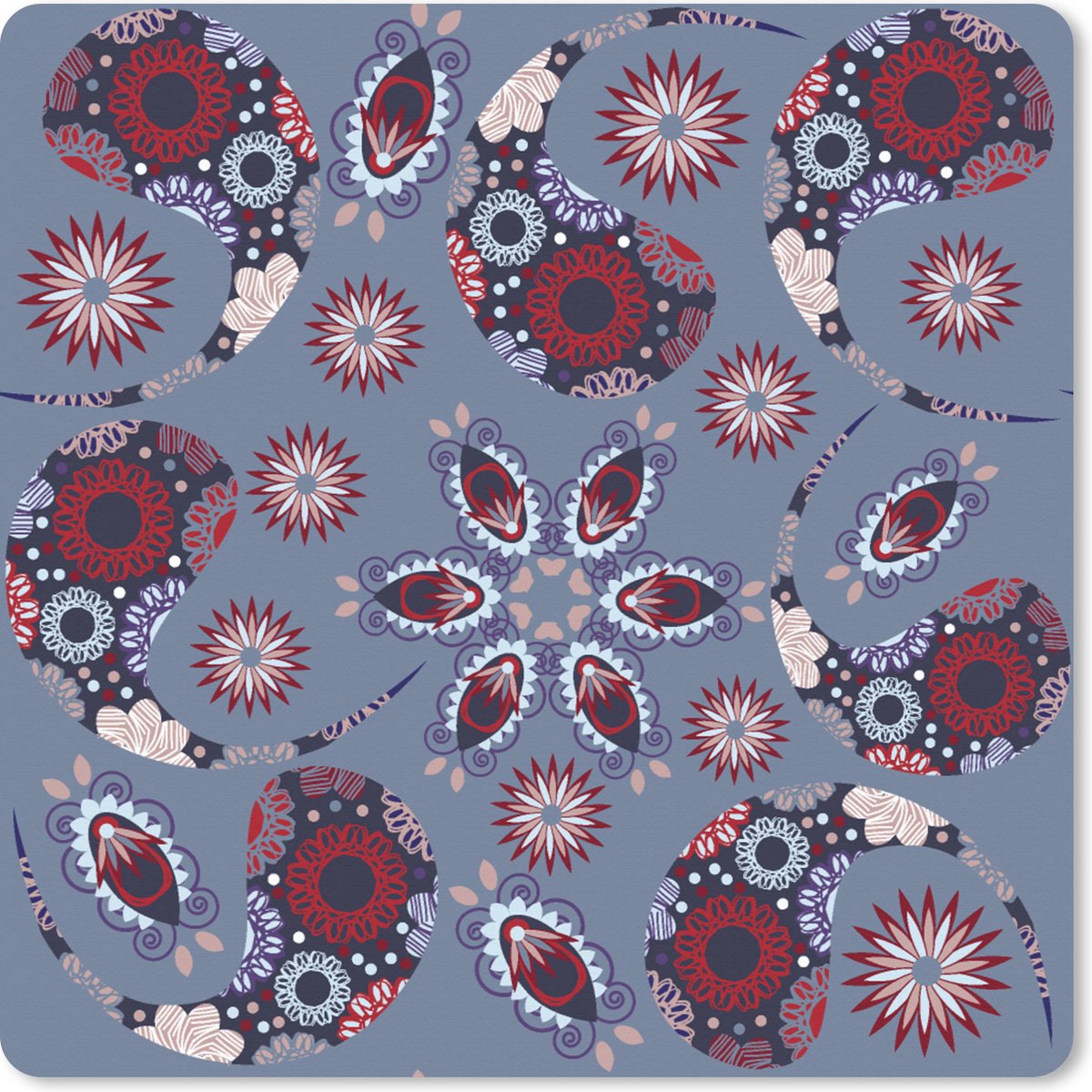 Muismat XXL 40x40 cm - Bureau onderlegger - Bureau mat Paisley - Bloemen - Patronen - Bureaumat - Gaming mousepad xl - Bureaulegger groot - Computer deskmat