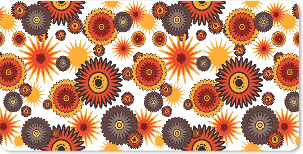 Muismat XXL 80x40 cm - Bureau onderlegger - Bureau mat Design - Retro - Oranje - Bloemen - Bureaumat - Gaming mousepad xl - Bureaulegger groot - Computer deskmat