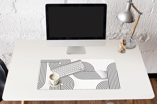 Tapis de souris XXL - Sous-main - Tapis de bureau - Abstrait - Figurines - Zwart - Wit - 80x40 cm - Tapis de souris XXL