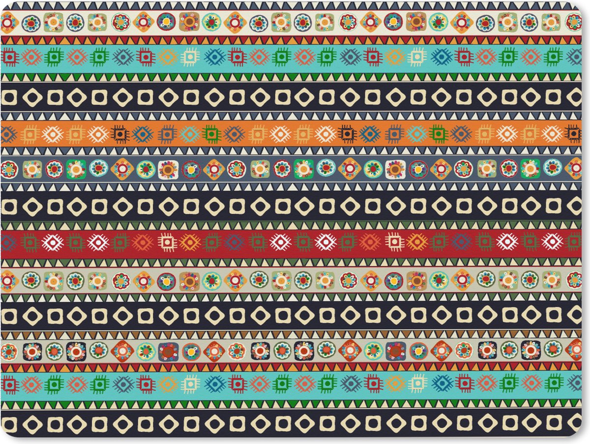 Muismat XXL 80x60 cm - Bureau onderlegger - Bureau mat Patroon - Azteken - Symbolen - Regenboog - Bureaumat - Gaming mousepad xl - Bureaulegger groot - Computer deskmat