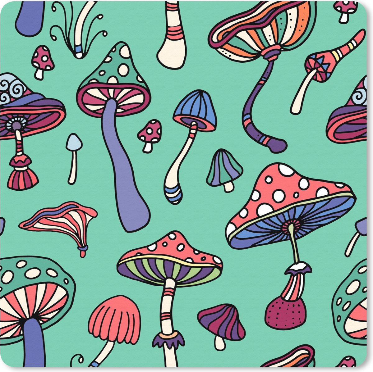 Muismat XXL 40x40 cm - Bureau onderlegger - Bureau mat Patronen - Vintage - Paddenstoelen - Natuur - Bureaumat - Gaming mousepad xl - Bureaulegger groot - Computer deskmat