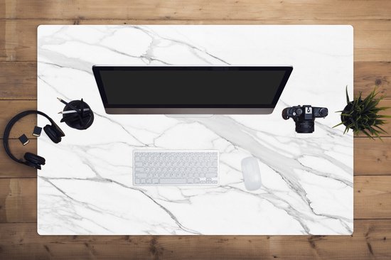 Tapis de souris XXL - Sous-main - Tapis de bureau - Marbre - Wit - Ligne - Motifs - Luxe - Aspect marbre - 120x80 cm - Tapis de souris XXL