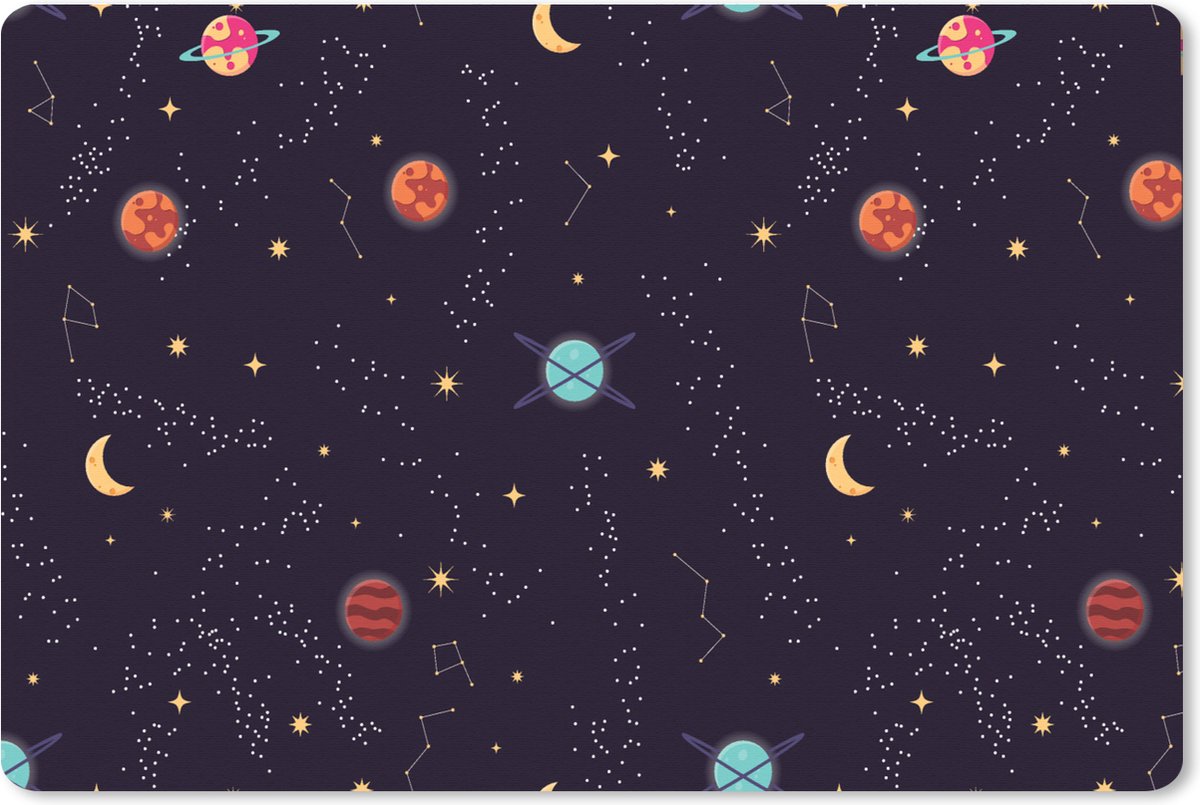 Muismat XXL 90x60 cm - Bureau onderlegger - Bureau mat Planeten - Sterren - Patronen - Bureaumat - Gaming mousepad xl - Bureaulegger groot - Computer deskmat