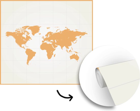 Papier peint photo vinyle - Carte du monde minimaliste en orange | Papier peint Wereldkaart largeur 280 cm x hauteur 280 cm - Tirage photo sur papier peint (disponible en 7 tailles)