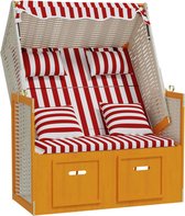 vidaXL Chaise de plage avec coussins Poly rotin et bois Rouge et blanc