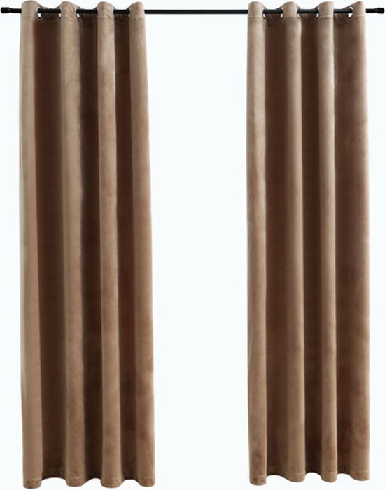 vidaXL - Gordijn - verduisterend - met - ringen - 2 - st - 140x175 - cm - fluweel - beige