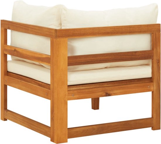 vidaXL Canapé d'angle - Canapés d'angle - Canapé de terrasse - Canapés de terrasse - Canapé d'angle avec coussins blanc crème Bois d'acacia massif