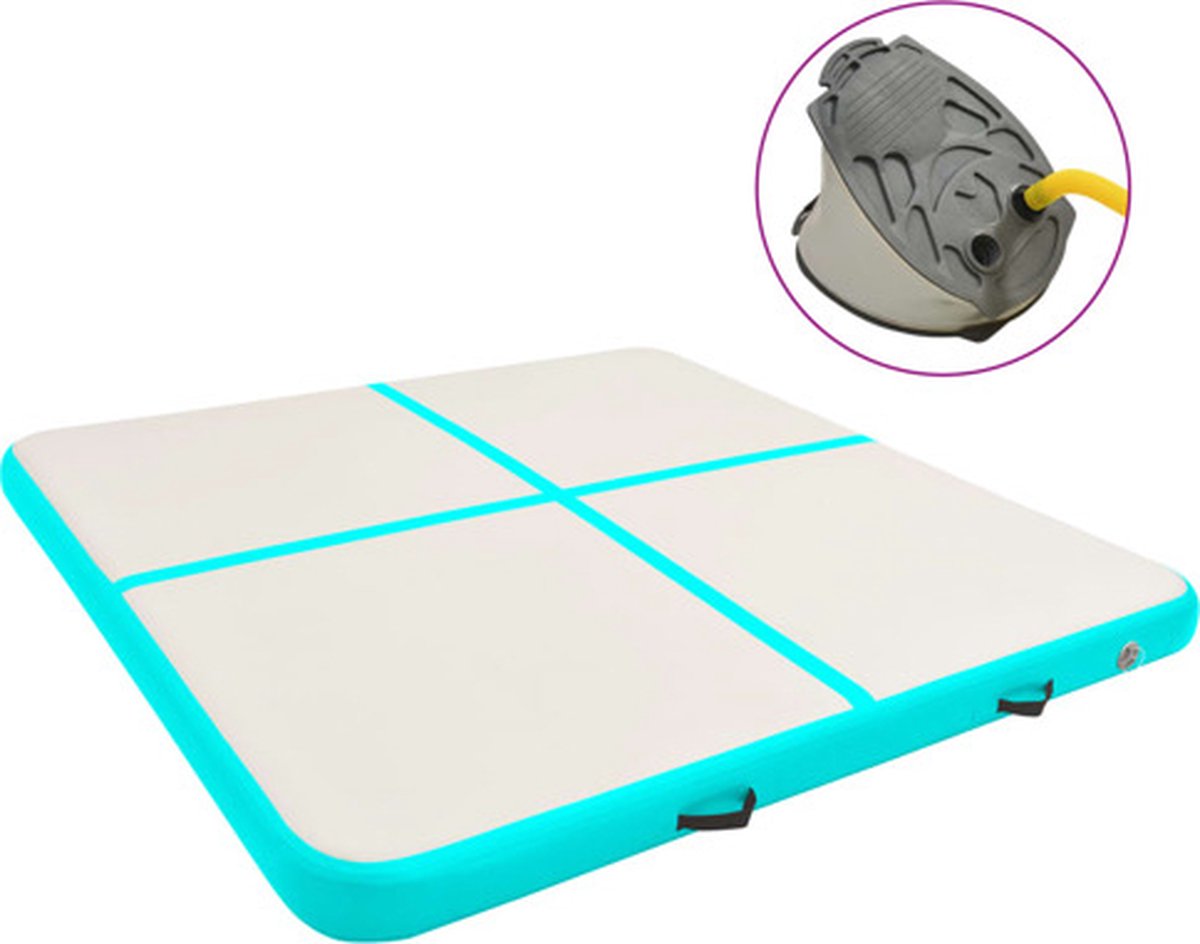 vidaXL Gymnastiekmat met pomp opblaasbaar 200x200x20 cm PVC groen