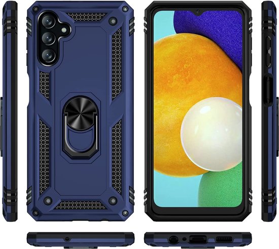 HB Hoesje Geschikt voor Samsung Galaxy A04S & M13 Blauw - Anti-Shock Hybrid Armor Back Cover - Hoes met Kickstand Ring