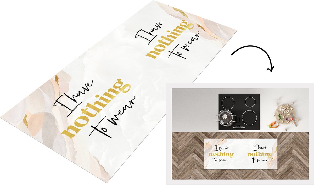 KitchenYeah Keukenloper - Loper keuken - Kinderen - Quotes - Kleding - I have nothing to wear - 120x50 cm - Keukenloper vinyl Multicolor