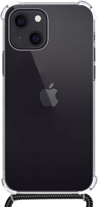 Transparante hoes voor iPhone 13 met een zwart koord aan de onderkant.