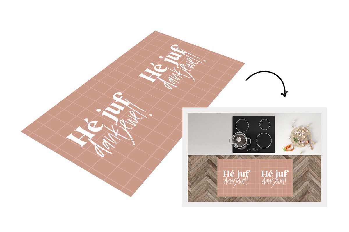 KitchenYeah Keukenloper - Loper keuken - Spreuken - Quotes - Juf - Hé juf dankjewel! - 120x60 cm - Keukenloper vinyl Multicolor