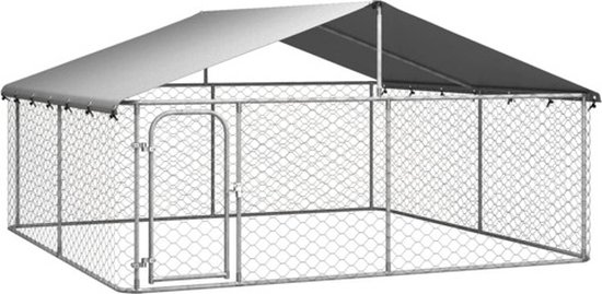 vidaXL Chenil Groot - 300 x 300 x 150 cm - Acier galvanisé durable - Comprend toit et système de verrouillage - Argent - Chenil