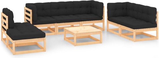 vidaXL - 8-delige - Loungeset - met - kussens - massief - grenenhout