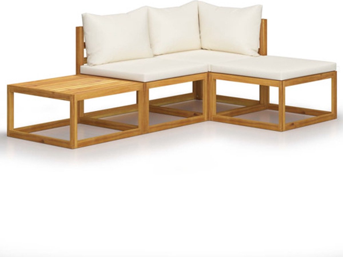Bol.com vidaXL - 4-delige - Loungeset - met - kussens - massief - acaciahout - crème aanbieding