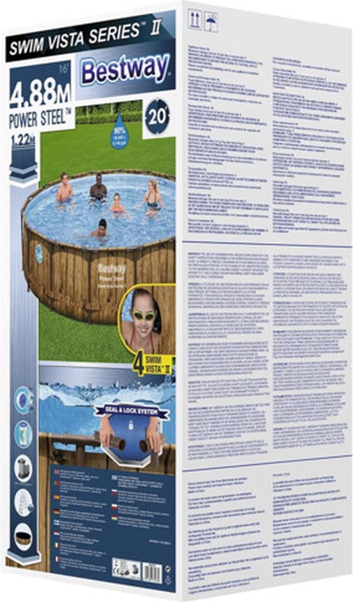 Bestway - Power Steel Swim Vista - Opzetzwembad inclusief filterpomp en accessoires - 488x122 cm - Houtprint - Rond — afbeelding 9