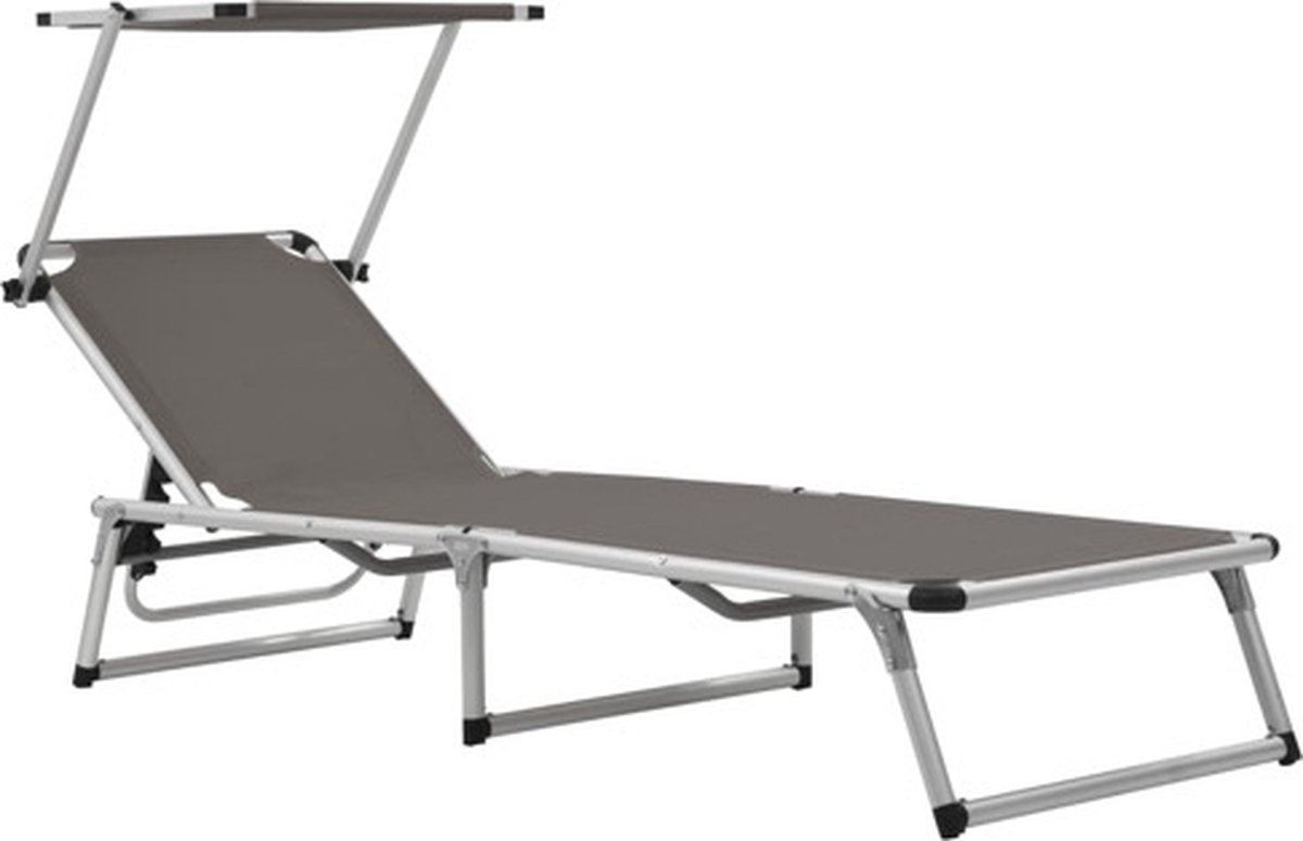 Bol.com vidaXL - Ligbed - inklapbaar - met - dak - aluminium - en - textileen - grijs aanbieding