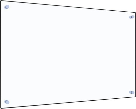 Transparant glazen spatbord, 80x50 cm, met vier afstandhouders.