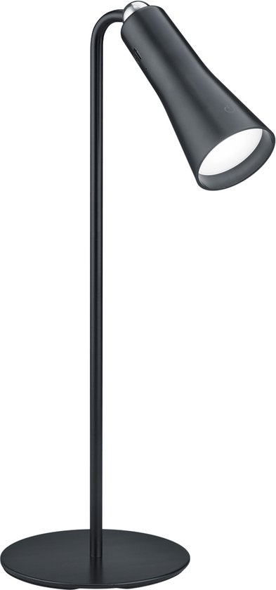 LED Bureaulamp - Torna Moxi - 2W - Warm Wit 3000K - Oplaadbaar - Rond - Mat Zwart - Aluminium