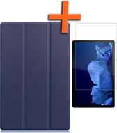 Hoes Geschikt voor Lenovo Tab P11 Plus Hoes Tri-fold Tablet Hoesje Case Met Screenprotector - Hoesje Geschikt voor Lenovo Tab P11 Plus Hoesje Hardcover Bookcase - Donkerblauw