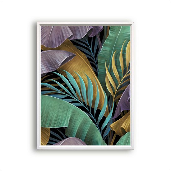 Poster Luxe tropische bladeren paars goud groen Links - Planten / Bladeren / Planten / Bladeren