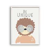 Poster Blije dieren egel be unique tekst - Dieren motivatie / kinderkamer / Bos / Dieren Poster / Babykamer - Kinderposter  80x60cm