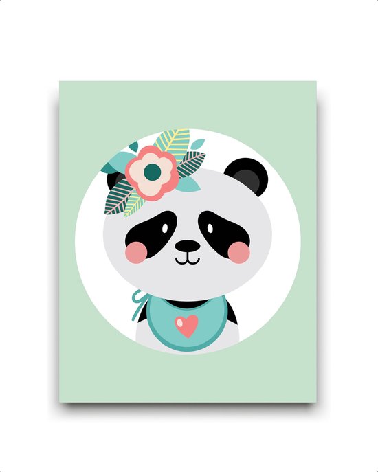 Schilderij  Panda met bloemetje - Groen / Jungle / Safari / 40x30cm