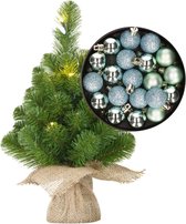 Mini sapin de Noël/sapin artificiel avec éclairage 45 cm et comprenant des boules de Noël vert menthe - Décorations de Noël