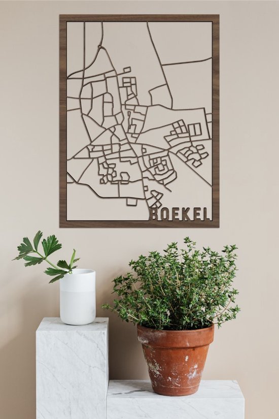 Houten Stadskaart Boekel Notenhout 50x70cm Wanddecoratie Voor Aan De Muur City Shapes