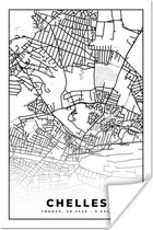 Affiche France - Chelles - Plan de ville - Plan - Carte - Zwart et blanc - 20x30 cm