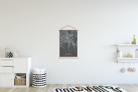 Posterhanger incl. Poster 60x90 cm - Schoolplaat - Laval - Frankrijk - Kaart - Stadskaart - Plattegrond - Textielposter - Blanke latten - Stadskaart